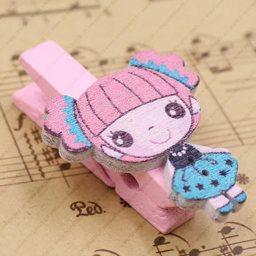 35mm Wood Cute cartoon Girl wood clips for memo card clamp wooden paper pegs photo clamp Memo Note Clips Sold by PC