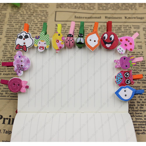 2015 New Style 25mm Mix cute cartoon animal wood clips for memo card clamp/color wooden paper pegs/photo clamp,Sold by PC