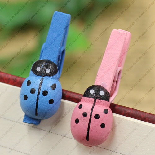 25mm Wood Cute cartoon Ladybug wood clips for memo card clamp wooden paper pegs photo clamp Memo Note Clips Sold by PC