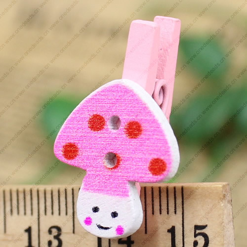 25mm Wood Cute cartoon Mushroom wood clips for memo card clamp wooden paper pegs photo clamp Memo Note Clips Sold by PC