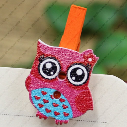 25mm Wood Cute cartoon Owl face wood clips for memo card clamp wooden paper pegs photo clamp Memo Note Clips Sold by PC