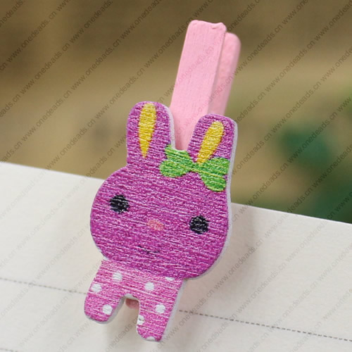 25mm Wood Cute cartoon Hare face wood clips for memo card clamp wooden paper pegs photo clamp Memo Note Clips Sold by PC