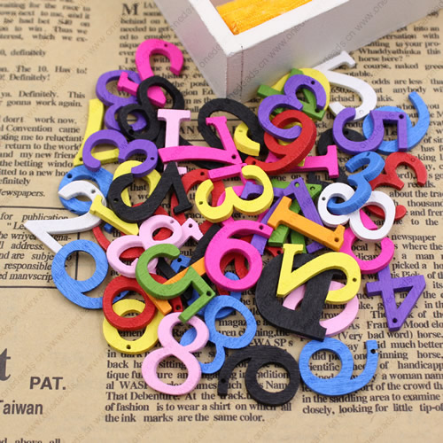 Wholesale Mixed color style Lead-free figure/number Wooden Pendant Charm Beads 29x21mm Sold by PC