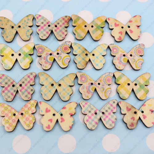 Wholesale Mixed color Lead-free Butterfly Wooden Button Beads 21x28mm Sold by PC