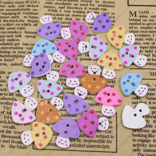 Wholesale Mixed color Lead-free Mushroom Wooden Button Beads 19x17mm Sold by PC