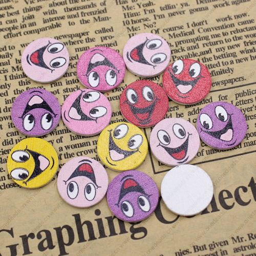 Mixed color Wooden Cabochons Smiling face For Barrette/Decoration Jewelry DlY-Accessories 17x7mm Sold by PC