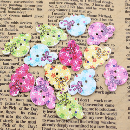 Wholesale Mixed color Lead-free Animal Wooden Button Beads 24x17mm Sold by PC