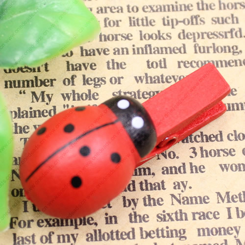 35mm Wood Cute cartoon Ladybug face wood clips for memo card clamp wooden paper pegs photo clamp Memo Note Clips Sold by PC