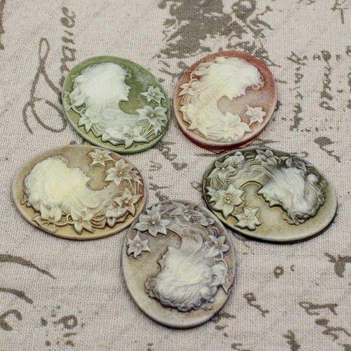 Cameos Resin Beads, Mixed color，A Grade, No-Hole Jewelry findings, 47x37mm ,Sold by PC