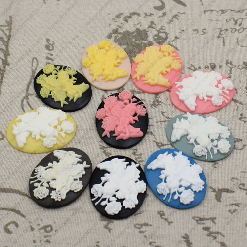 Cameos Resin Beads, Mixed color，A Grade, No-Hole Jewelry findings, 39.5x30mm ,Sold by PC
