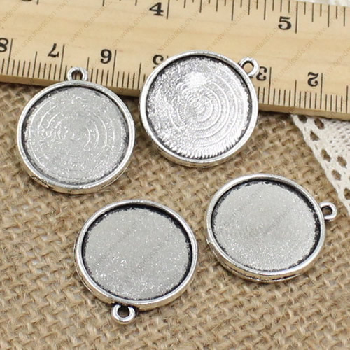 Alloy Antique Silver Cameo/Glass/Cabochon Frame bezel Settings, Double side Charm with Single Ring fit 26x23mm  inner size:20mm ,Sold by PC