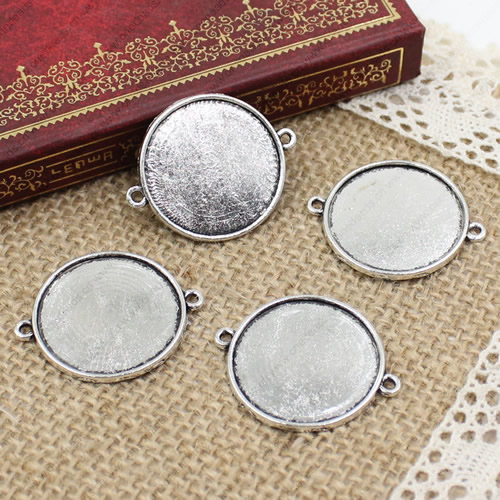 Alloy Antique Silver Cameo/Glass/Cabochon Frame bezel Settings, Single sided Charm with double Ring fit 34x27.5mm  inner size:25mm ,Sold by PC