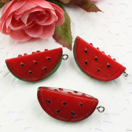 Fashion Resin Fruit Watermelon Pendants & Charms For Children DIY Jewelry Necklace & Bracelet Accessory 35x17mm ,Sold by PC