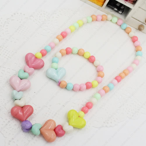 Kids Candy Colorful Acrylic Beads Cute Girl Necklace & Bracelet Set Baby Children Acrylic Beads Jewelry Set ,Sold by Dozen 