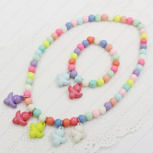 Kids Candy Colorful Acrylic Beads Cute Girl Necklace & Bracelet Set Baby Children Acrylic Beads Jewelry Set ,Sold by Dozen