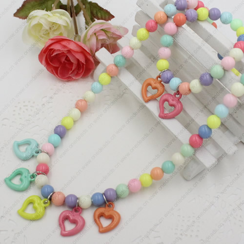 Kids Candy Colorful Acrylic Beads Cute Girl Necklace & Bracelet Set Baby Children Acrylic Beads Jewelry Set ,Sold by Dozen