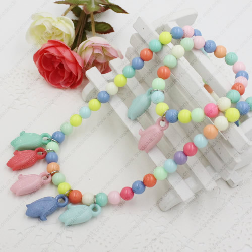 Kids Candy Colorful Acrylic Beads Cute Girl Necklace & Bracelet Set Baby Children Acrylic Beads Jewelry Set ,Sold by Dozen