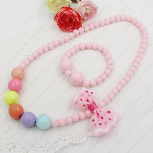 Kids Candy Colorful Acrylic Beads Cute Girl Necklace & Bracelet Set Baby Children Acrylic Beads Jewelry Set ,Sold by Dozen