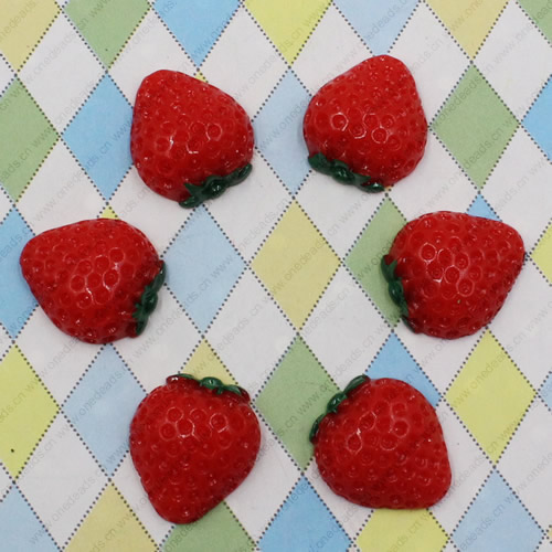 Flat Back Resin Fruit Strawberry Cabochons Jewelry Fit Mobile Phone Hairpin Headwear DIY Accessories 21x18mm ,Sold by PC 