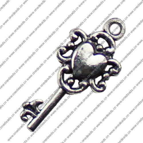 Pendant. Fashion Zinc Alloy jewelry findings. Key 12x26mm. Sold by KG