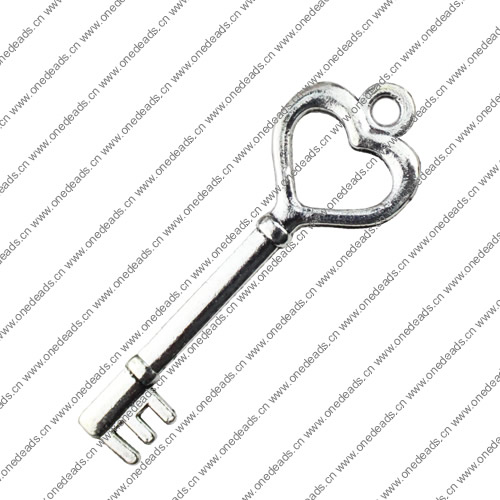 Pendant. Fashion Zinc Alloy jewelry findings. Key 52x17mm. Sold by KG