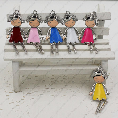 Fashion Movable Colorful Enamel Girl pendant for DIY Necklace Jewelry Accessories 56x21mm Sold by PC