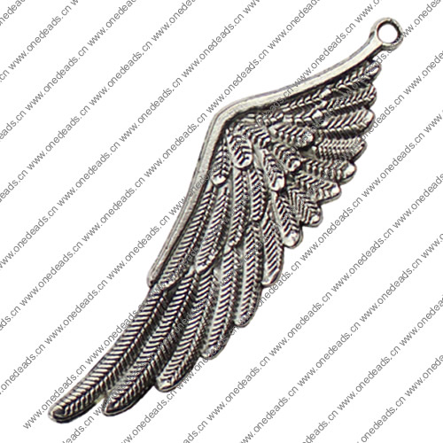 Pendant. Fashion Zinc Alloy jewelry findings. feather 61x17mm. Sold by KG