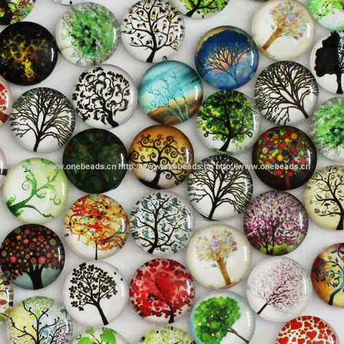 Fashion Mixed Style Cartoo Hope Tree Round Glass Cabochon Dome Cameo Jewelry Finding 10mm Sold by PC