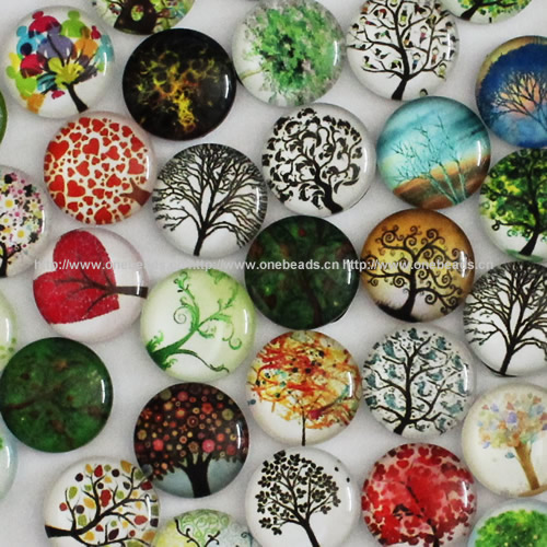 Fashion Mixed Style Cartoo Hope Tree Round Glass Cabochon Dome Cameo Jewelry Finding 12mm Sold by PC