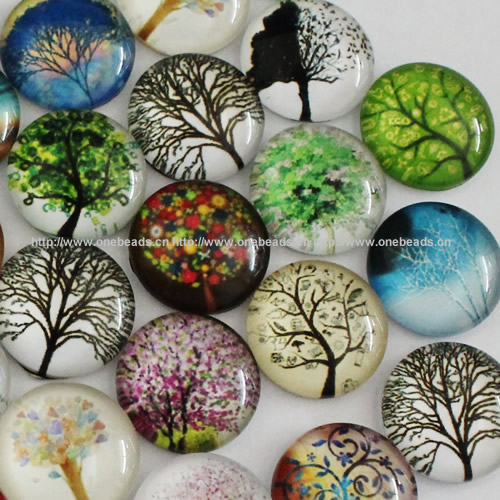 Fashion Mixed Style Cartoo Hope Tree Round Glass Cabochon Dome Cameo Jewelry Finding 14mm Sold by PC