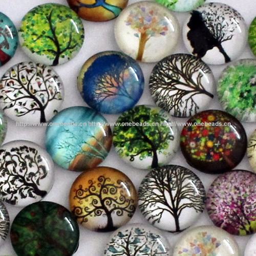 Fashion Mixed Style Cartoo Hope Tree Round Glass Cabochon Dome Cameo Jewelry Finding 18mm Sold by PC