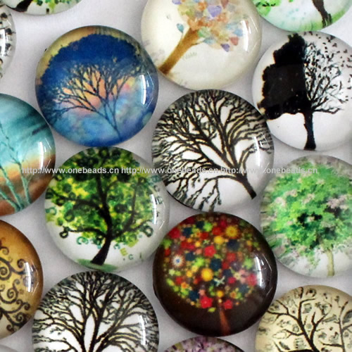 Fashion Mixed Style Cartoo Hope Tree Round Glass Cabochon Dome Cameo Jewelry Finding 30mm Sold by PC
