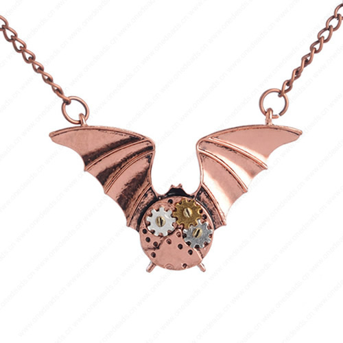 wholesale Retro steampunk Bat gears pendant link chain necklace costume jewelry punk friendship gifts Sold by Strand