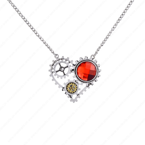wholesale Retro steampunk Heart gears pendant link chain necklace costume jewelry punk friendship gifts Sold by Strand