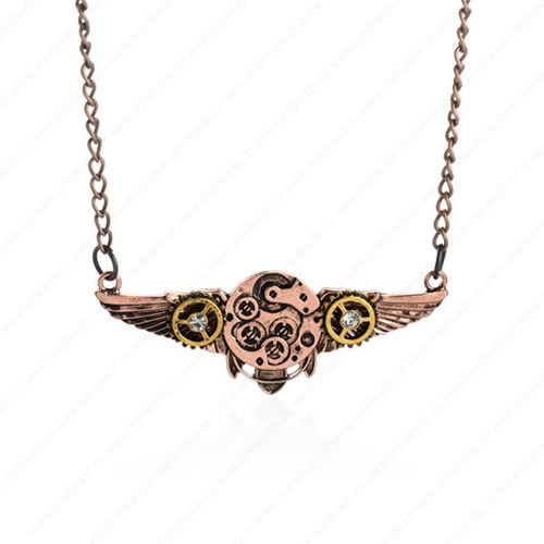 wholesale Retro steampunk Wing gears pendant link chain necklace costume jewelry punk friendship gifts Sold by Strand