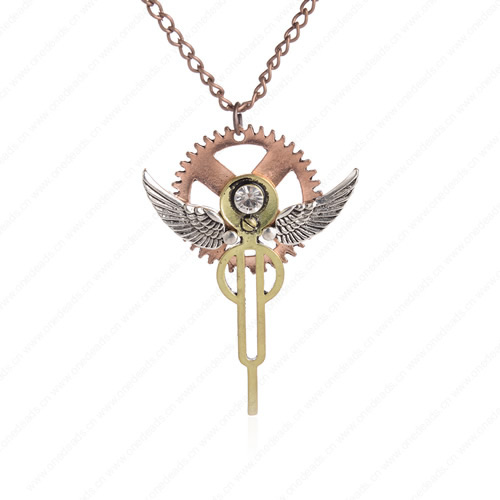 wholesale Retro steampunk Wing gears pendant link chain necklace costume jewelry punk friendship gifts Sold by Stiand