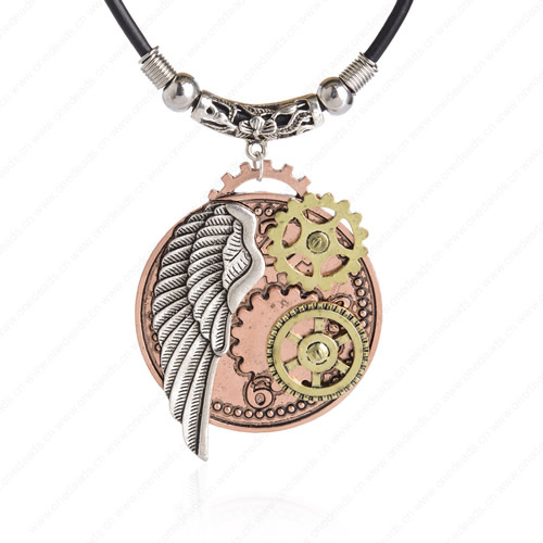 wholesale Retro steampunk Wing gears pendant link chain necklace costume jewelry punk friendship gifts Sold by Stiand