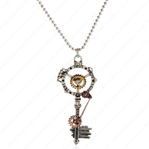 wholesale Retro steampunk Key gears pendant link chain necklace costume jewelry punk friendship gifts Sold by Stiand