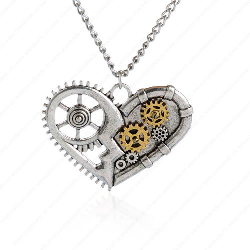 wholesale Retro steampunk Heart gears pendant link chain necklace costume jewelry punk friendship gifts Sold by Stiand