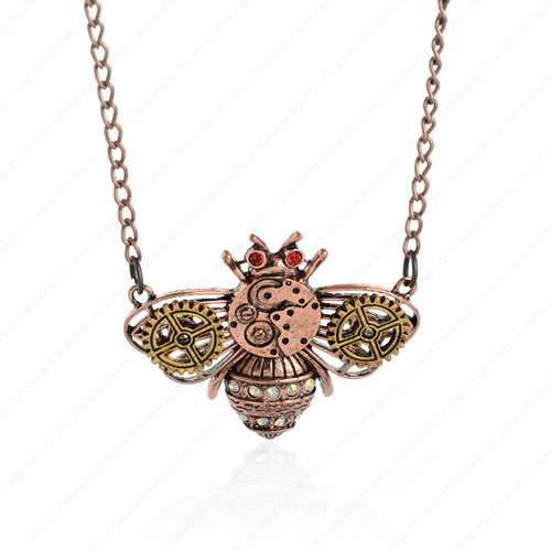 wholesale Retro steampunk Bee gears pendant link chain necklace costume jewelry punk friendship gifts Sold by Stiand