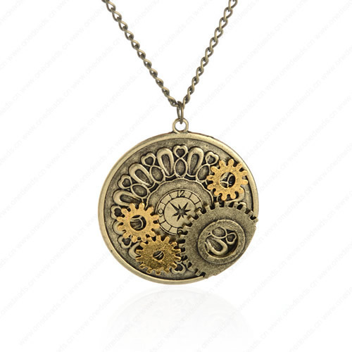 wholesale Retro steampunk Clock gears pendant link chain necklace costume jewelry punk friendship gifts Sold by Stiand