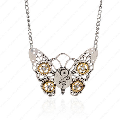 wholesale Retro steampunk Butterfly gears pendant link chain necklace costume jewelry punk friendship gifts Sold by Stiand