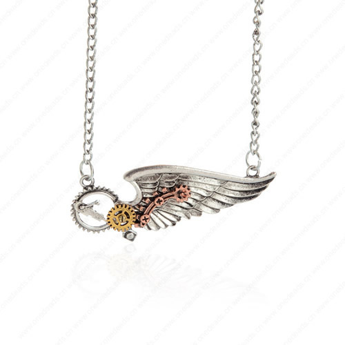 wholesale Retro steampunk Wing gears pendant link chain necklace costume jewelry punk friendship gifts Sold by Stiand