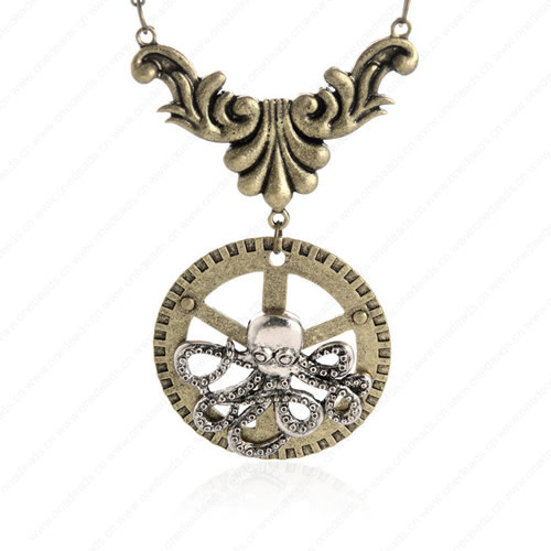 wholesale Retro steampunk Octopus gears pendant link chain necklace costume jewelry punk friendship gifts Sold by Stiand