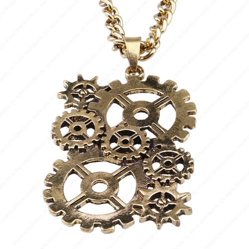 wholesale Retro steampunk Gears pendant link chain necklace costume jewelry punk friendship gifts Sold by Stiand
