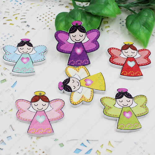 Wooden Pendant, Fashion DIY-accessories Mixed color Angel 30x29mm, Sold by PC