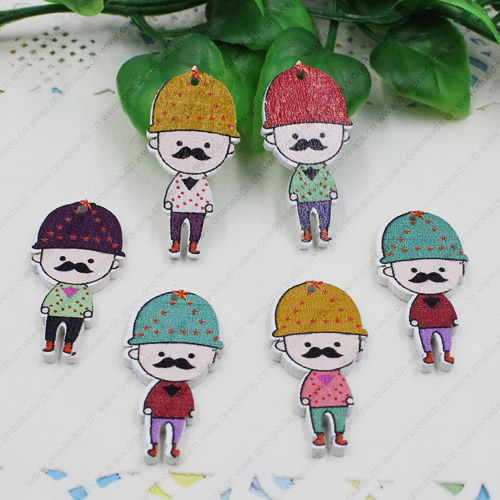 Wooden Pendant, Fashion DIY-accessories Mixed color Boy 35x17mm, Sold by PC