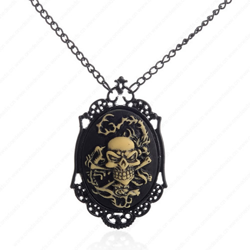 Wholesale Retro Steampunk Skeleton Pendant Link Chain Cameos Antique Settings Necklace Jewelry Punk Friendship Gifts  Sold by Stiand