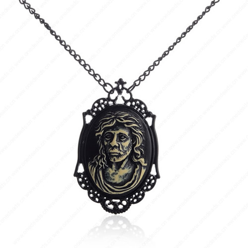 Wholesale Retro Steampunk Jesus Pendant Link Chain Cameos Antique Settings Necklace Jewelry Punk Friendship Gifts Sold by Stiand