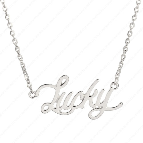 New 2015 Fashion Cute "Lucky" Pendant Necklace Metal Alloy with Chain Made Jewelry 3x3.5mm Sold by Stiand